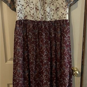 Polagram Floral Print Dress with Sheer flutter Sleeves